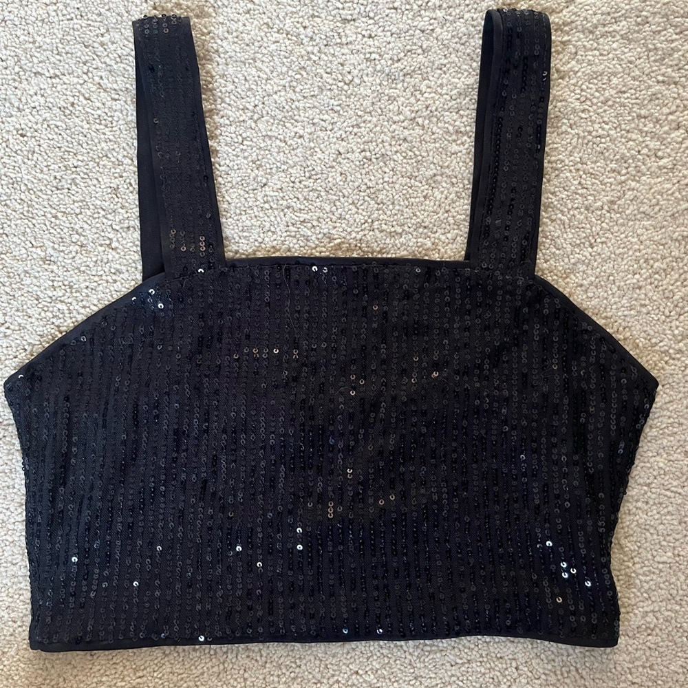 Black Sequin Crop Tank Top